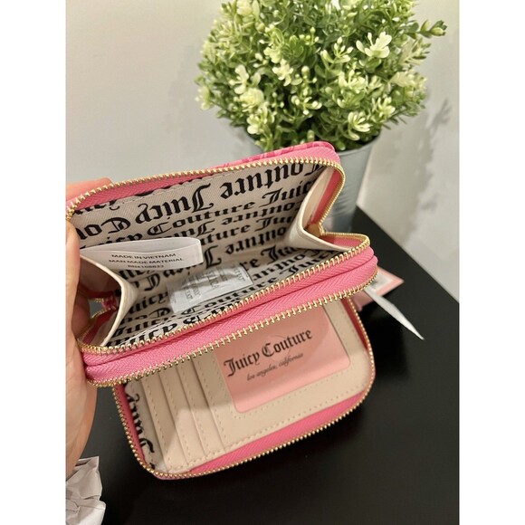 NWT Juicy Couture Miss Juicy Med Double Zip Around Wallet - Pink Lemonade Grid - Picture 3 of 11